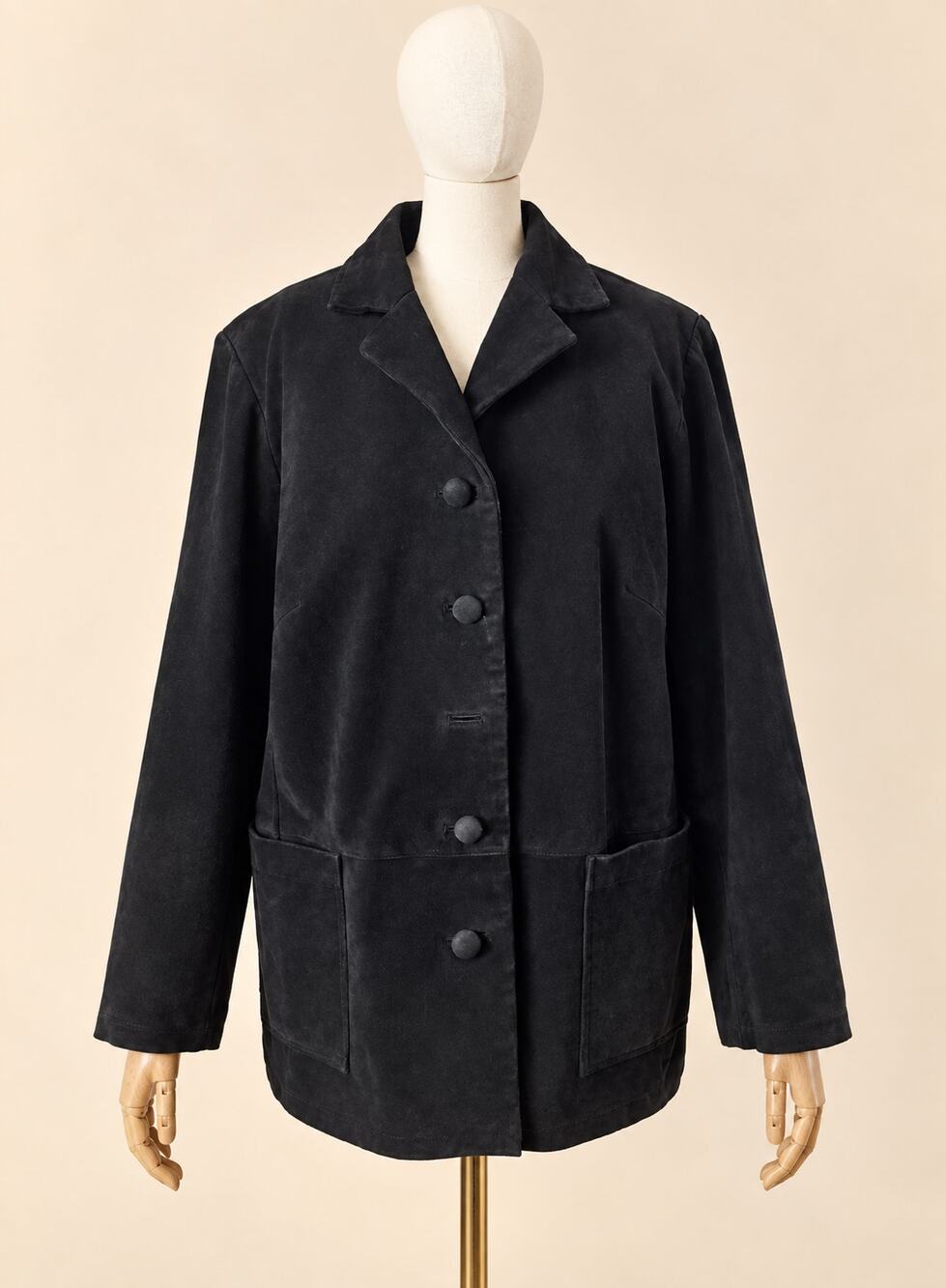 90s Stan Herman Studio Black Suede Leather Car Coat Women's Blazer Jacket M